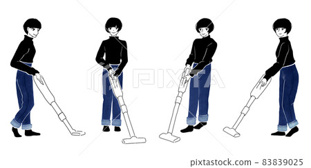A woman cleaning the floor with a vacuum cleaner - Stock Illustration ...