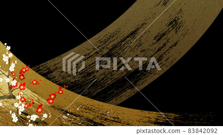 Japanese style background of plum and gold leaf 83842092