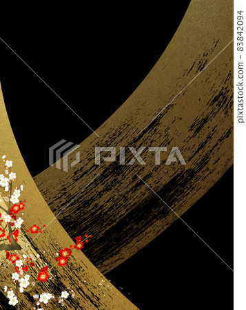 Japanese style background of plum and gold leaf 83842094