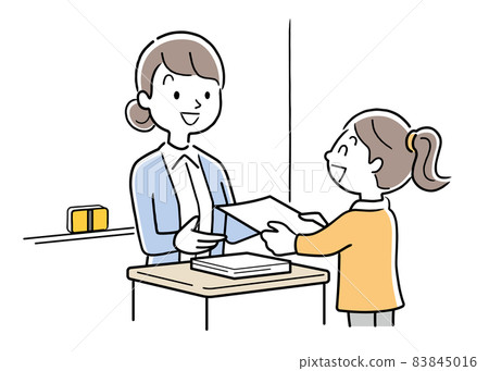 Vector illustration material: Elementary school students receiving prints from teachers 83845016
