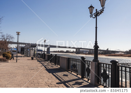 Embankment of Don River and Voroshilovsky bridge in Rostov-on-Don, Russia 83845175