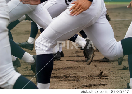 Baseball players dashing and lining up in front of the home base when a baseball game starts Baseball players dashing and lining up in front of the home base when a baseball game starts 83845747