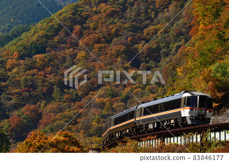 Limited express "Wide View Hida" running on the Takayama Line, which turns red 83846177