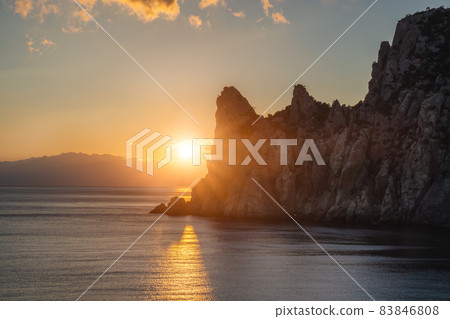 The evening sunset over the Caraul-Oba mountain, Novy Svet, Crimea 83846808