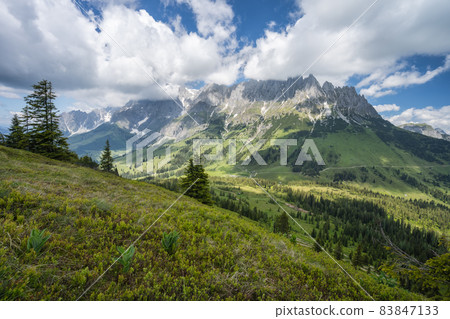 Hiking trail around Wilder Kaiser mountains, Tirol - Austria Hiking trail around Wilder Kaiser mountains, Tirol - Austria 83847133