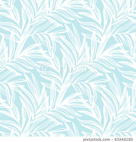 Tropical seamless pattern print with white palm leaves on blue background Tropical seamless pattern print with white palm leaves on blue background 83848280