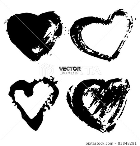 Vector Set of Brush Heart Love Black color on white background. Hand painted grange elements. Ink drawing. Dirty artistic design . Place for text, quote, information, company name. Vector Set of Brush Heart Love Black color on white background. Hand painted grange elements. Ink drawing. Dirty artistic design . Place for text, quote, information, company name. 83848281