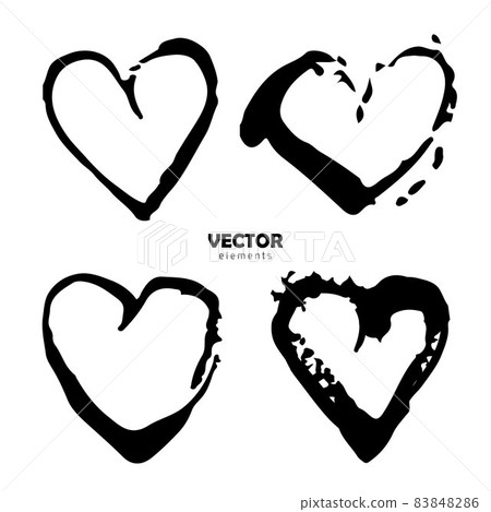 Vector Set of Brush Heart Love Black color on white background. Hand painted grange elements. Ink drawing. Dirty artistic design . Place for text, quote, information, company name. Vector Set of Brush Heart Love Black color on white background. Hand painted grange elements. Ink drawing. Dirty artistic design . Place for text, quote, information, company name. 83848286