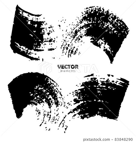 Set Brush Shape Vector Strokes in Black color on white background. Hand painted grange elements. Ink drawing. Dirty artistic design . Place for text, quote, information, company name. Set Brush Shape Vector Strokes in Black color on white background. Hand painted grange elements. Ink drawing. Dirty artistic design . Place for text, quote, information, company name. 83848290