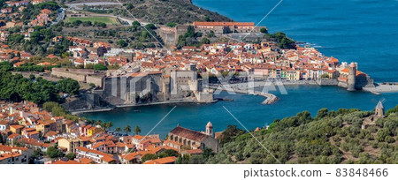 Old town of Collioure, France, a popular resort town on Mediterranean sea, view of the habor and Old town of Collioure, France, a popular resort town on Mediterranean sea, view of the habor and 83848466