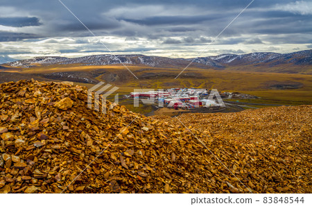 Shift working settlement of a gold mine. Mayskoye, Chukotka, Russia. Shift working settlement of a gold mine. Mayskoye, Chukotka, Russia. 83848544
