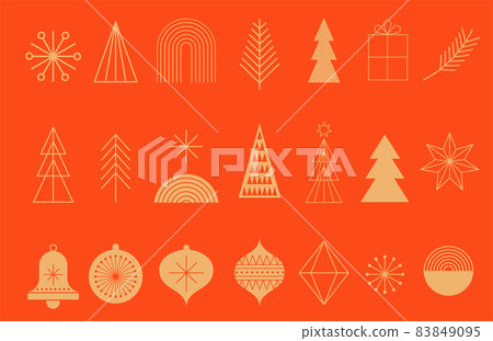 Simple Christmas background, golden geometric minimalist elements and icons. Happy new year banner Simple Christmas background, golden geometric minimalist elements and icons. Happy new year banner 83849095