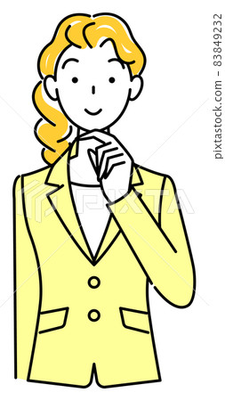Cute woman in a suit thinking about a solution Illustration vector 83849232