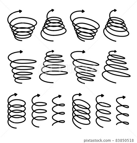 Set of various spiral spiral arrows with handwritten style lines with markers Set of various spiral spiral arrows with handwritten style lines with markers 83850518