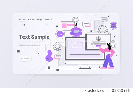 businesswoman trying to log in social media profile communication networking concept 83850536