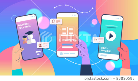 human hands using mobile educational apps on smartphone screens online education e-learning concept human hands using mobile educational apps on smartphone screens online education e-learning concept 83850593