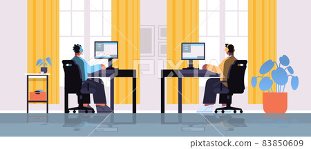 mix race professional virtual gamers playing online video game on personal computers mix race professional virtual gamers playing online video game on personal computers 83850609