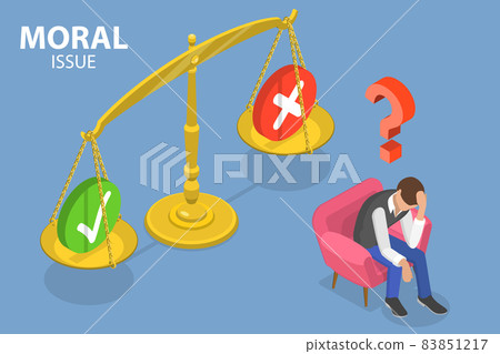 3D Isometric Flat Vector Conceptual Illustration of Moral Issue, Ethical Dilemma 83851217