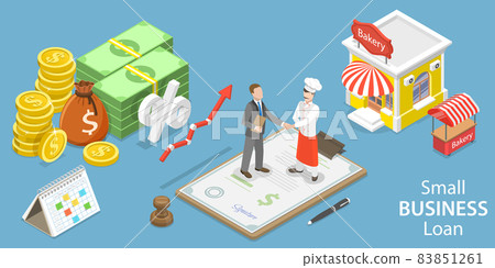 3D Isometric Flat Vector Conceptual Illustration of Small Business Loan. 3D Isometric Flat Vector Conceptual Illustration of Small Business Loan. 83851261