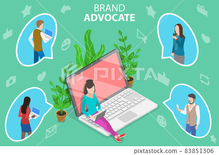 3D Isometric Flat Vector Conceptual Illustration of Brand Advocate. 83851306