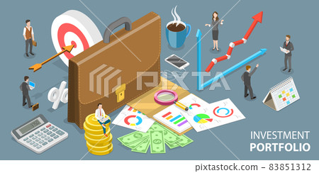 3D Isometric Vector Conceptual Illustration of Building an Investment Portfolio. 83851312