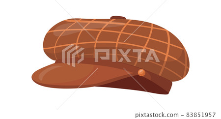 Cartoon peaked cap. Brown checkered retro hat of worker, vector illustration Cartoon peaked cap. Brown checkered retro hat of worker, vector illustration 83851957