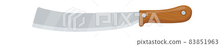 Cartoon Machete. Wooden handled knife for chopping sugarcane Indian cane or bamboo, vector flat icon illustration Cartoon Machete. Wooden handled knife for chopping sugarcane Indian cane or bamboo, vector flat icon illustration 83851963