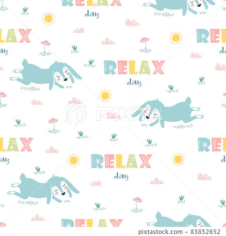 children seamless pattern with cartoon sleeping rabbit children seamless pattern with cartoon sleeping rabbit 83852652