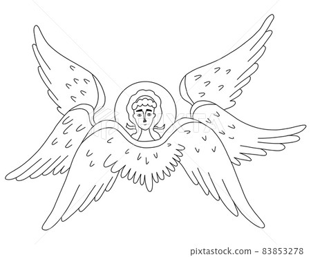 Seraph, six winged Angel. Religious symbol. Vector illustration. Line drawing outline. celestial character For design and decoration of religious concepts Seraph, six winged Angel. Religious symbol. Vector illustration. Line drawing outline. celestial character For design and decoration of religious concepts 83853278