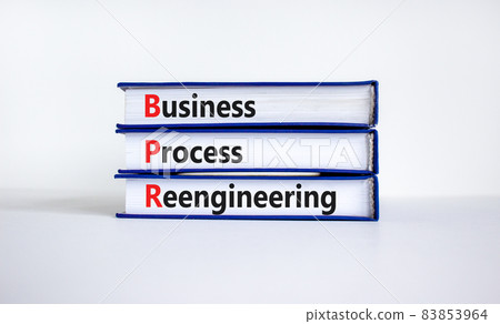 BPR business process reengineering symbol. Concept words BPR business process reengineering on books on a beautiful white background. Business, BPR business process reengineering concept. Copy space. 83853964