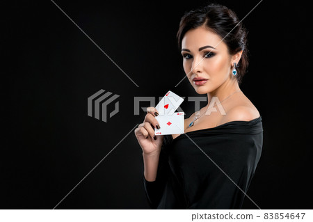 sexy woman with poker cards 83854647