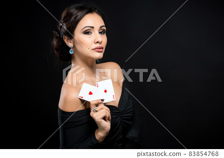 sexy woman with poker cards 83854768