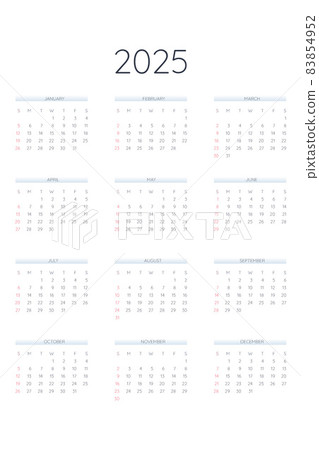 2025 calendar template in classic strict style. Monthly calendar individual schedule minimalism restrained design for business notebook. Week starts on sunday. 83854952