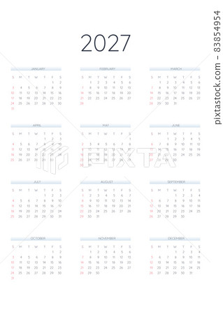 2027 calendar template in classic strict style. Monthly calendar individual schedule minimalism restrained design for business notebook. Week starts on sunday. 83854954
