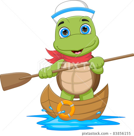 cartoon turtle sailing on the wooden boat cartoon turtle sailing on the wooden boat 83856155
