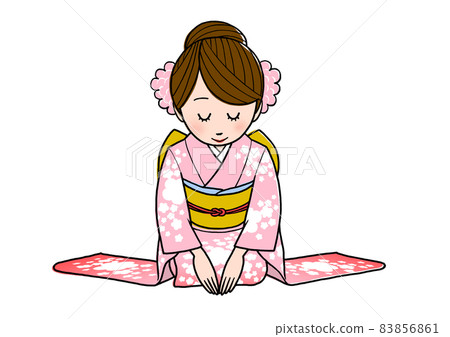 A woman in a kimono greeting 83856861