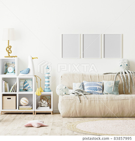 blank poster frame mock up in Modern Kids bedroom interior background, scandinavian style, 3d rendeing blank poster frame mock up in Modern Kids bedroom interior background, scandinavian style, 3d rendeing 83857995