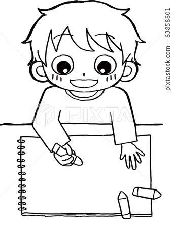 [Black and white] Boy drawing 83858801