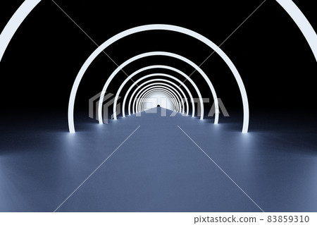 圓形白色霓虹燈管隧道背景 83859310
