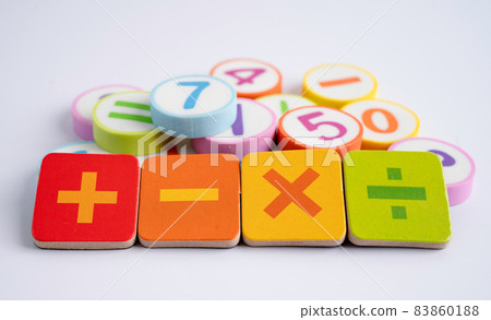 Math number colorful on white background, education study mathematics learning teach concept. Math number colorful on white background, education study mathematics learning teach concept. 83860188