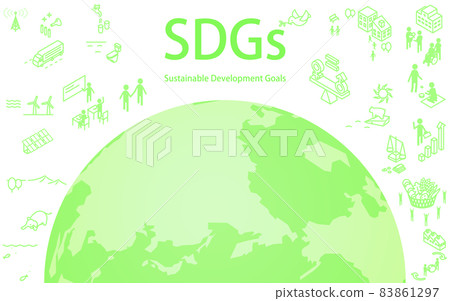 可持續發展目標、綠色地球和可持續發展目標字母和目標圖標 83861297