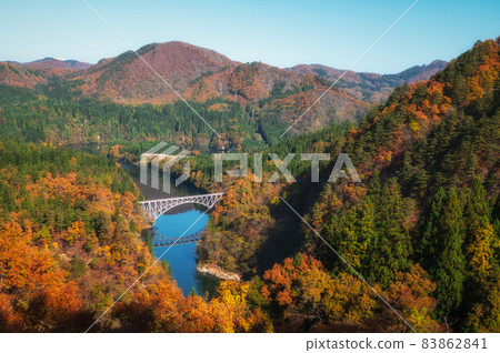 Mishima Town, Fukushima Prefecture, First Tadami River Bridge in Autumn Colors Mishima Town, Fukushima Prefecture, First Tadami River Bridge in Autumn Colors 83862841