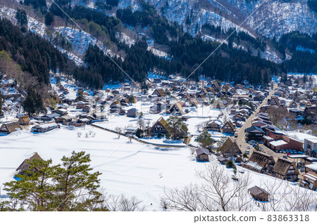 Winter Shirakawa-go seen from the observatory [Gifu Prefecture] 83863318