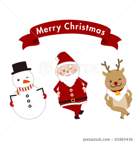 Christmas dancing Santa reindeer and snowman Christmas dancing Santa reindeer and snowman 83865436