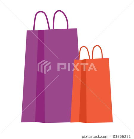 Paper Shopping Bags violet and orange isolated on white background,vector 83866251