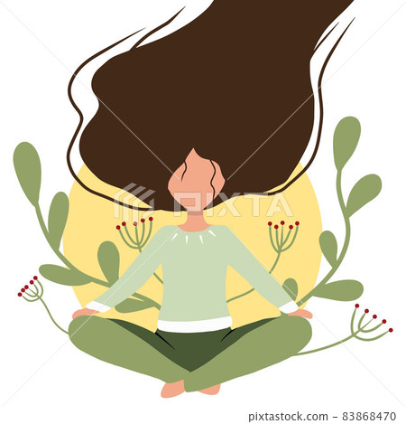 The woman is sitting in the lotus position. I do yoga. Young woman in yoga pose doing meditation, mindfulness practice, spiritual discipline at home. 83868470