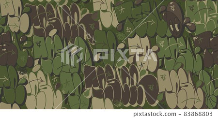 Flat Seamless Military Abstract Khaki Texture Camouflage With Graffiti Streetart Pattern Background Vector Illustration 83868803