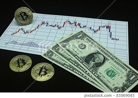 [Thumbnails of articles on foreign exchange, FX, stocks, dollar yen, bitcoin, etc.] Three dollar bills and charts 83869085