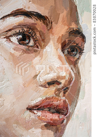 Brown-eyed girl on a white background. 83870028