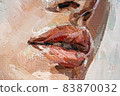 .Fragment of a portrait of a young beautiful girl with red lips. 83870032